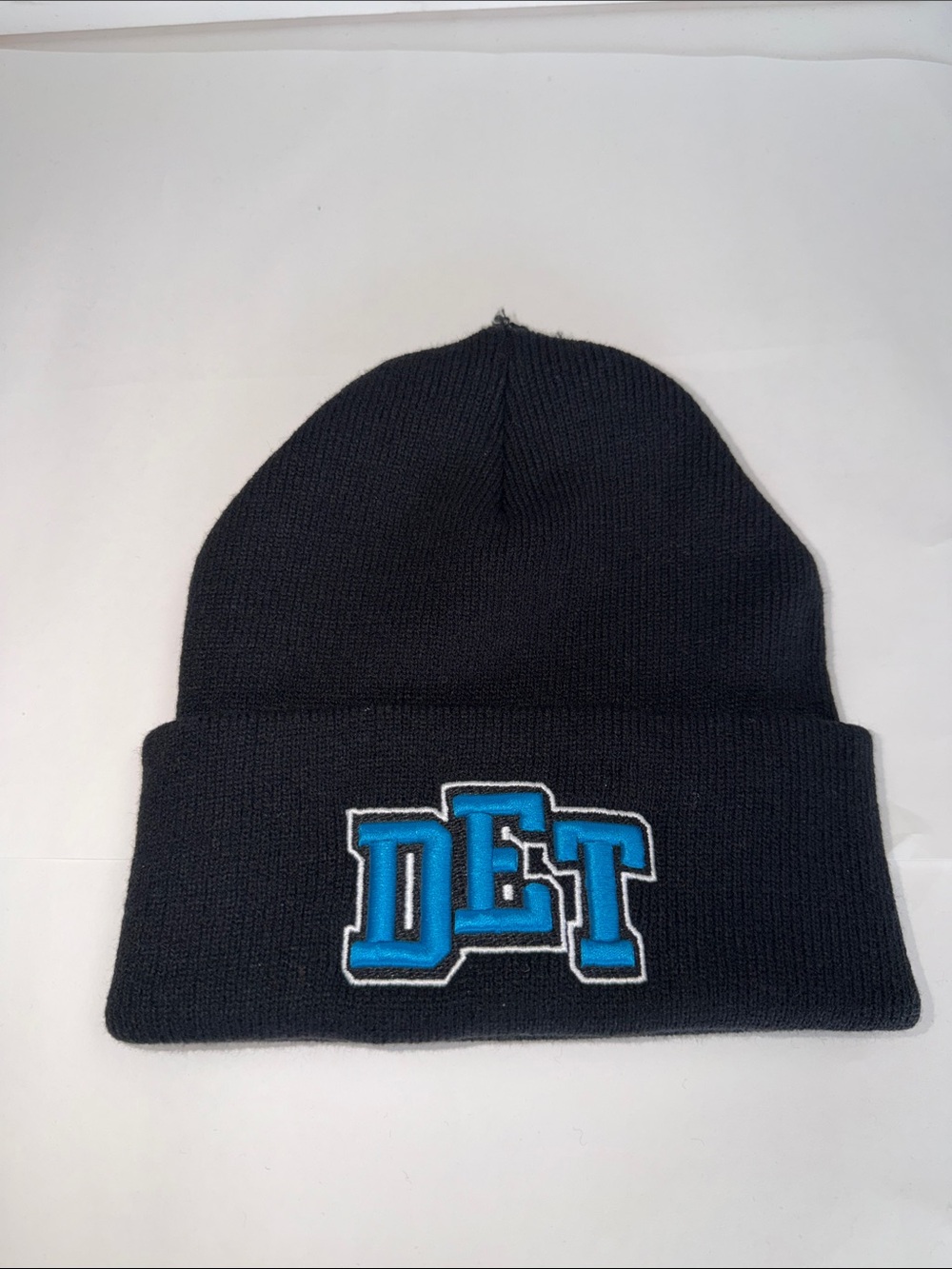 Men’s Black Beanie Hat with Blue DET Patch